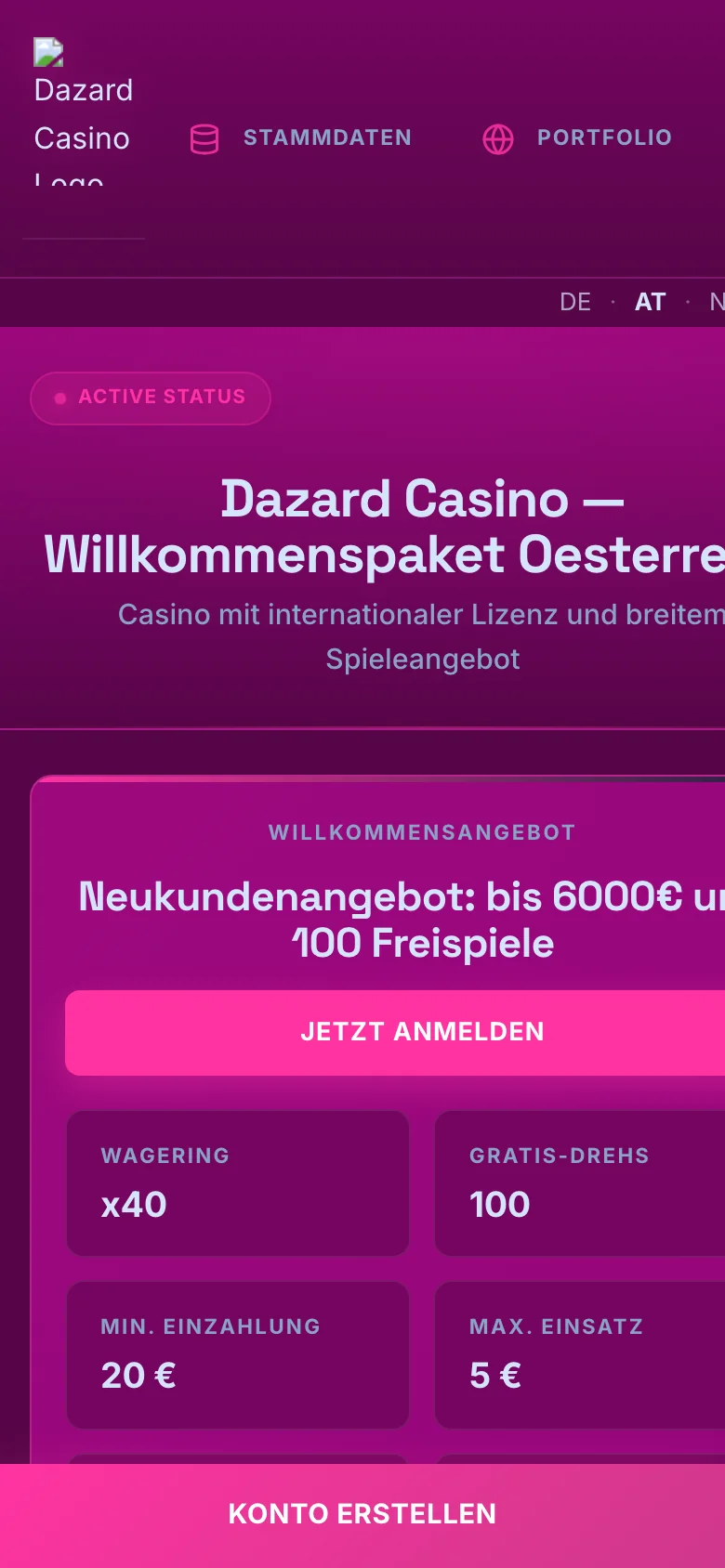 Dazard Casino mobile lobby screenshot